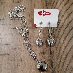 Silver Heart Necklace and Earring Set
